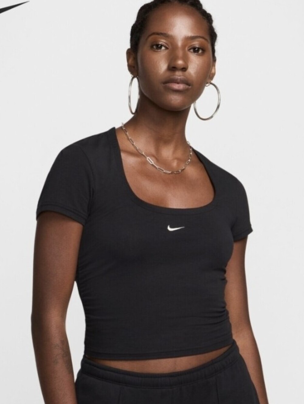 NIKE Black Chill Knit Crop Top with White Swoosh